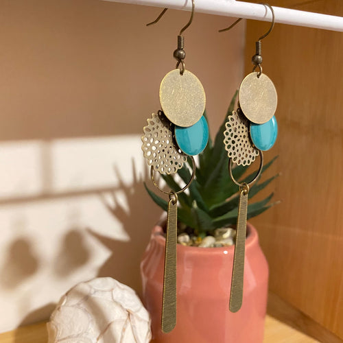 Boucles d'oreilles Elena bronze turquoise