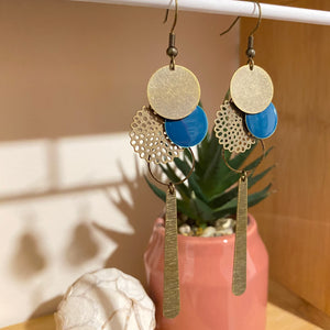 Boucles d'oreilles Elena bronze sequin bleu canard