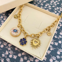 Charger l'image dans la galerie, Collier Jasmina trèfle émaillé bleu oeil protecteur coeur soleil