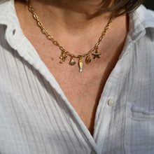 Charger l'image dans la galerie, Collier Sandra acier inox doré poisson rayé jaune carpe et coquillages
