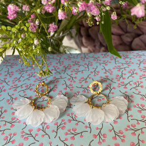 Boucles d'oreilles puces Hortensia Pétales blanc givré