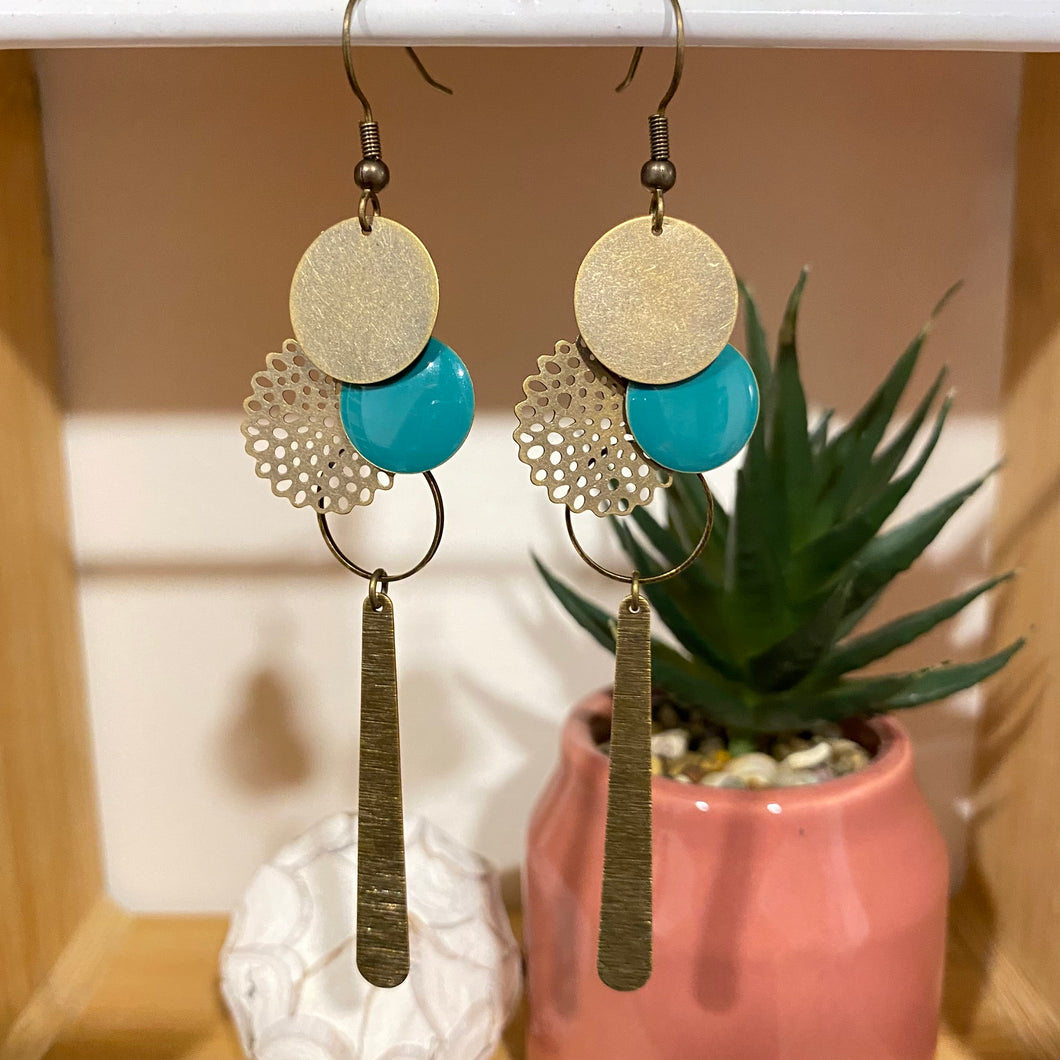 Boucles d'oreilles Elena bronze sequin turquoise