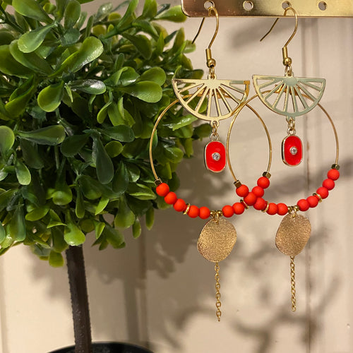 Boucles d'oreilles Marina Créole et perles rouge