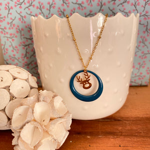 Collier noelia renne de noel bleu canard