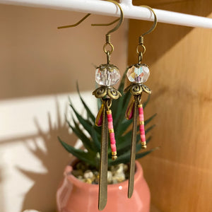 Boucles d'oreilles Azia  bronze Perle cristal rose