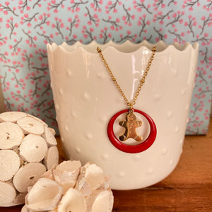 Collier noelia bonhomme pain d'epices rouge 
