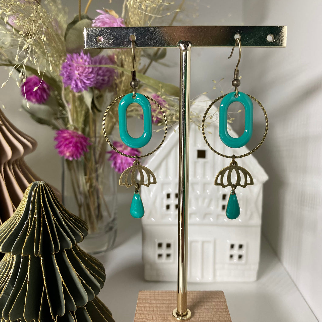 Boucles d'oreilles Zélia ovale émail turquoise