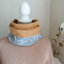 Charger l&#39;image dans la galerie, Snood double tour-Liberty Wiltshire lilas et double gaze camel