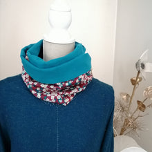 Charger l&#39;image dans la galerie, Snood double tour-Liberty Mitsi bordeaux et canard