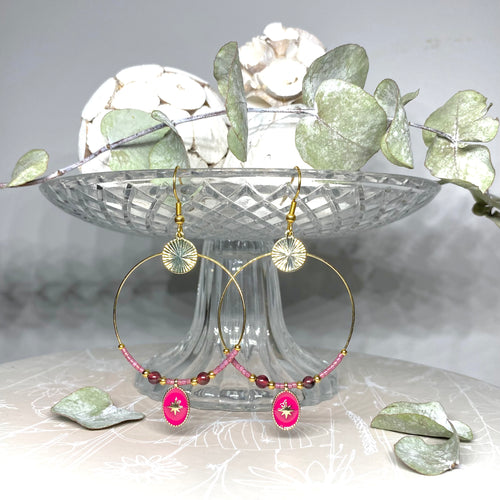 Boucles d'oreilles Lya - Rose des vents  fushia